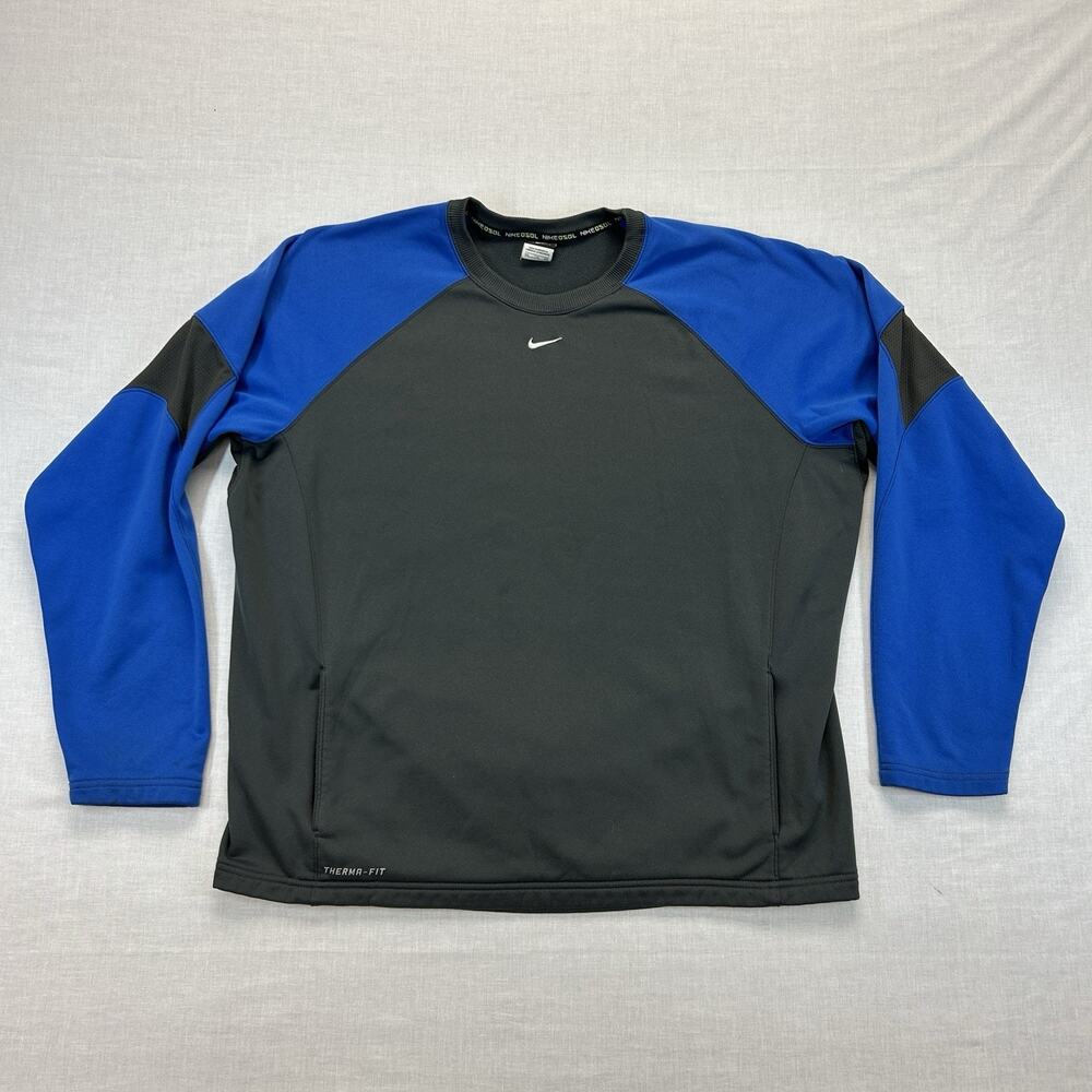 Nike Therma Fit Baseball Crewneck Sweatshirt Mens XXL Long Sleeve Gray Blue Top